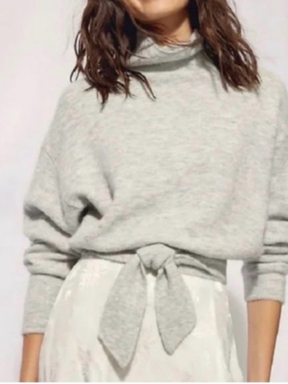 Aritzia Wilfred Light Gray Tie-Waist Turtleneck Sweater